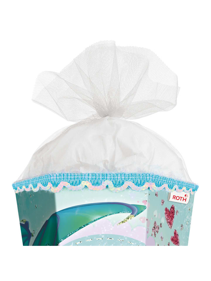 ROTH Schultüte groß Drachenliebe 85 cm, Glitter Pailettenborte in Hellblau günstig kaufen onesize