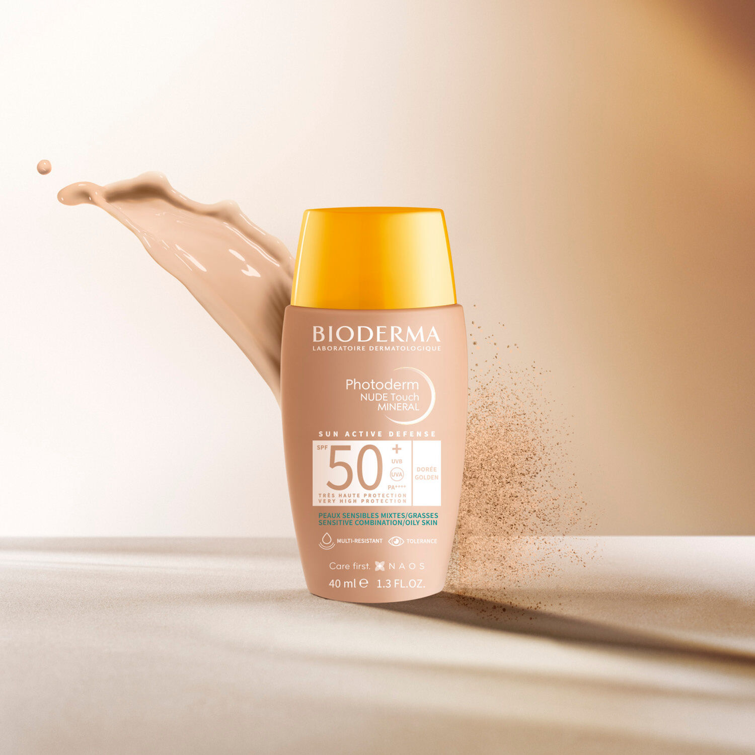 Bioderma Photoderm Nude Touch Soin Minéral Teinté Doré - Peaux Sensibles Mixtes/Grasses SPF50+ 40 ml