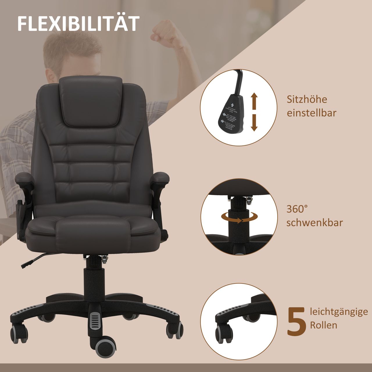 HOMCOM Bürosessel mit Massage,Wärme-Funktion