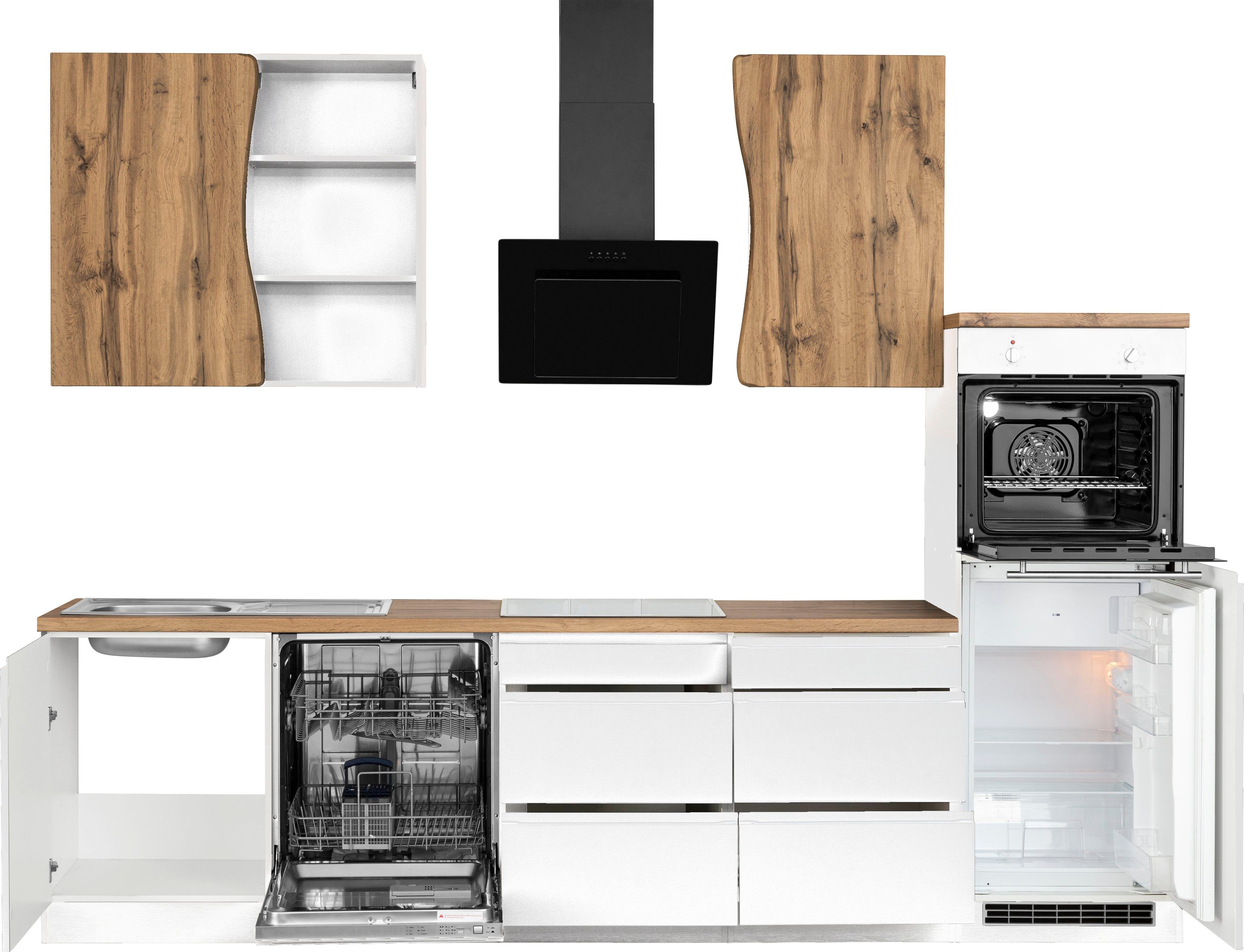 HELD MÖBEL Küche Bruneck, 300 cm breit, Ceran-oder Induktionskochfeld, hochwertige MDF-Fronten
