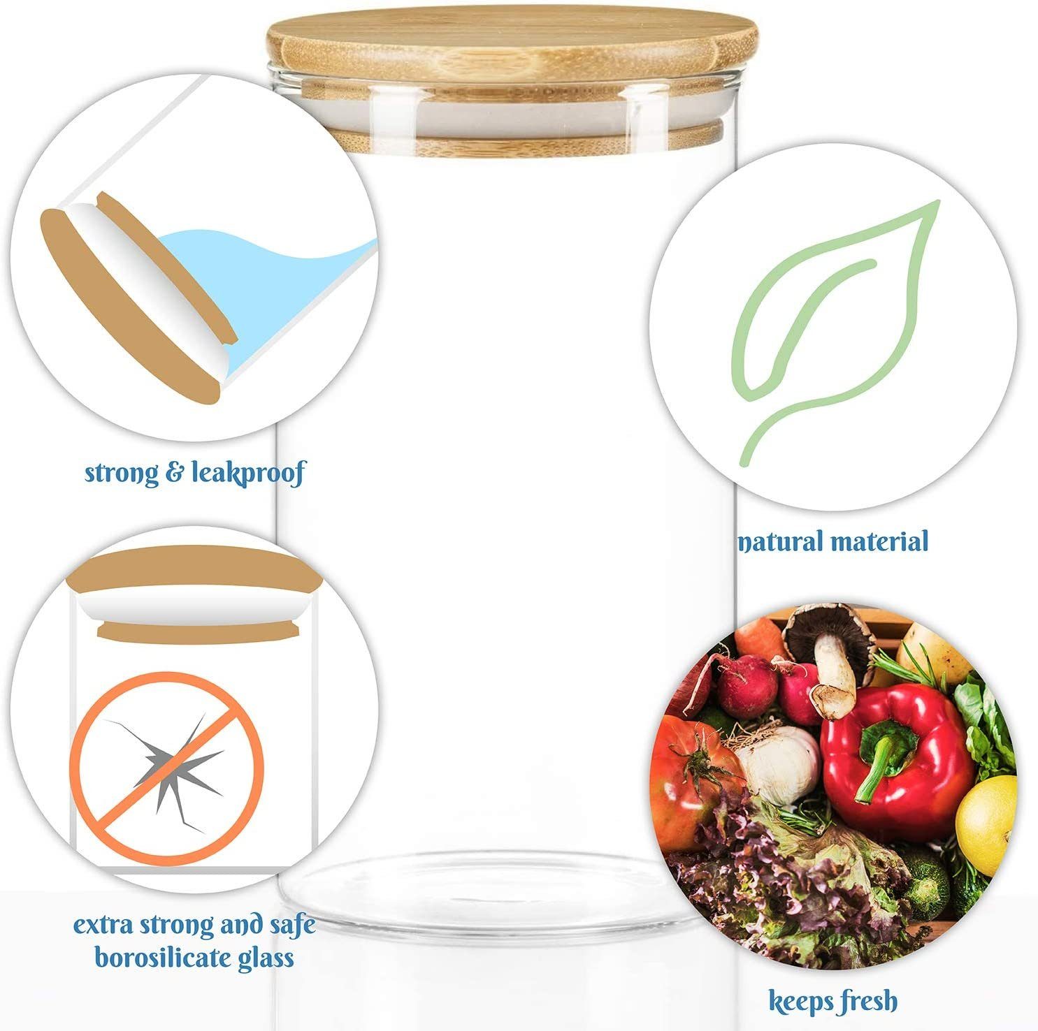 7Magic Vorratsglas Stapelbares und Luftdichtes Vorratsglas 3er Set, (Erhältlich in verschiedenen Größen, 3-tlg), Vorratsdosen, Kaffeedose, Keksdose mit Deckel