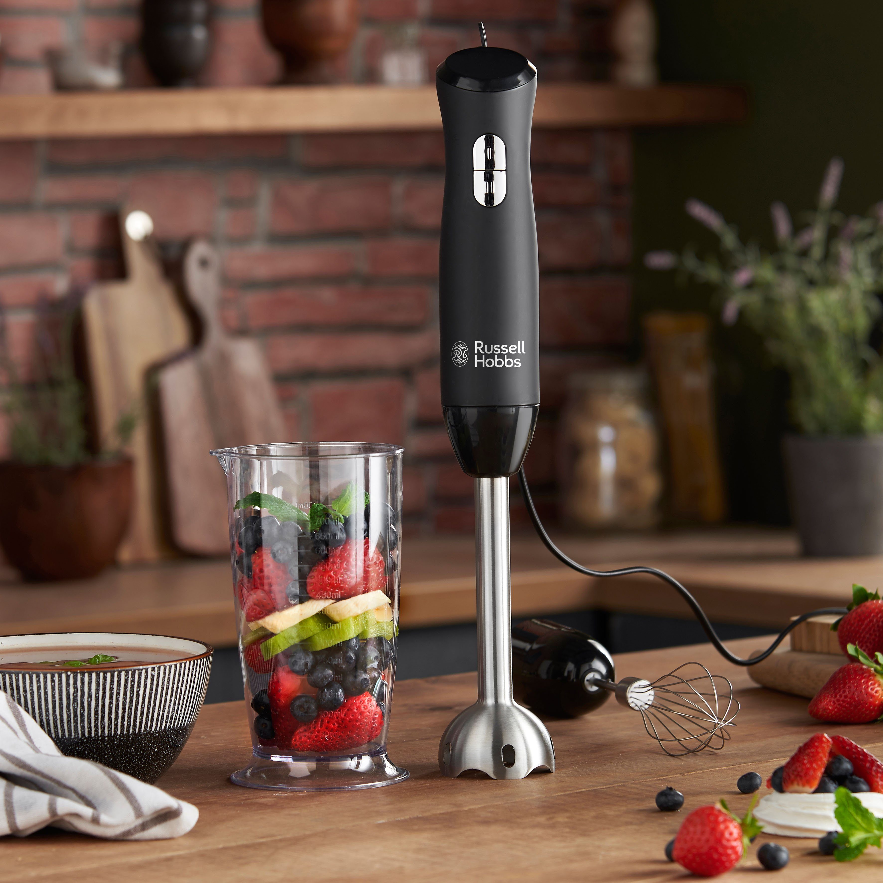 RUSSELL HOBBS Stabmixer 3-in-1, Matte Black 24702-56, 500 W, Mixen, Pürieren, Zerkleinern und Verquirlen