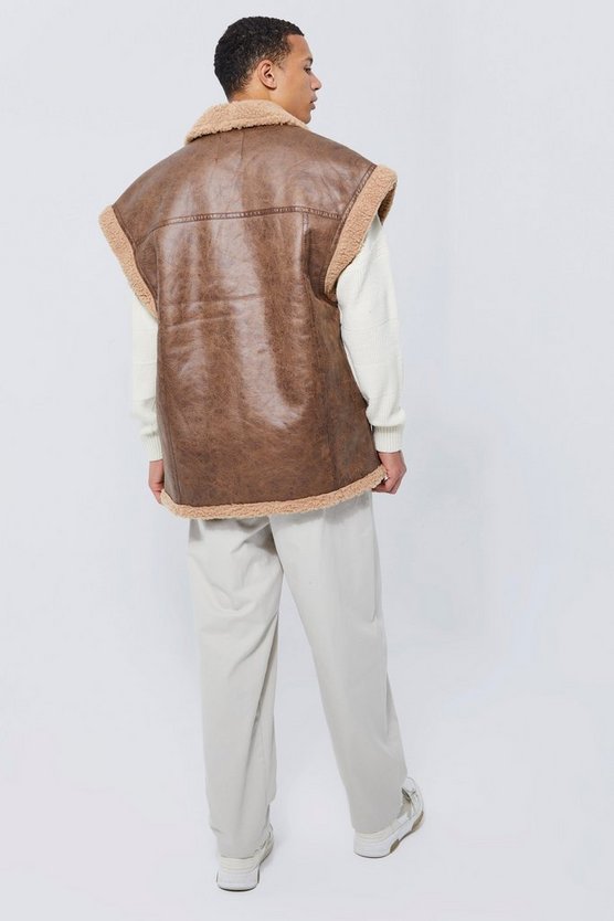 Tall ärmellose Oversize Fliegerjacke mit Borg-Detail