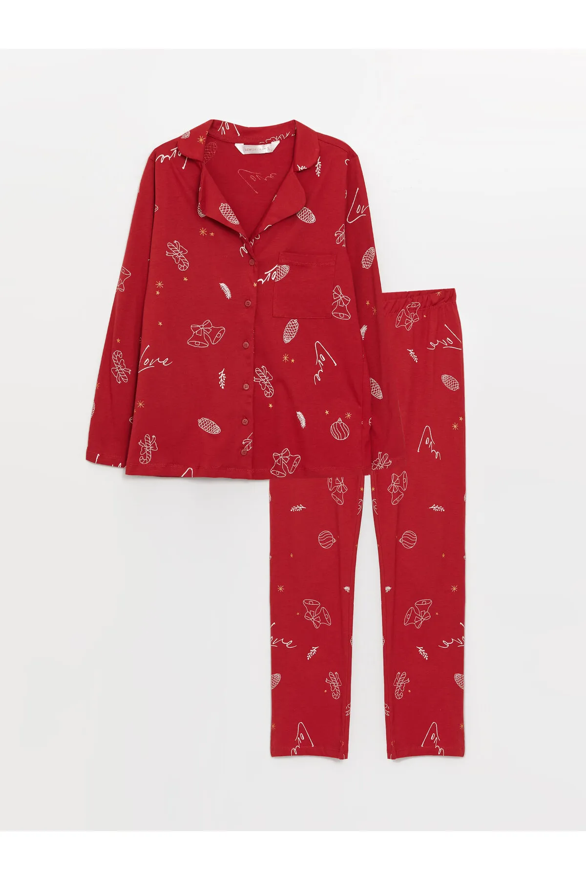LC Waikiki  Langarm-Damenpyjama-Set mit Hemdkragen und Neujahrsmotiv