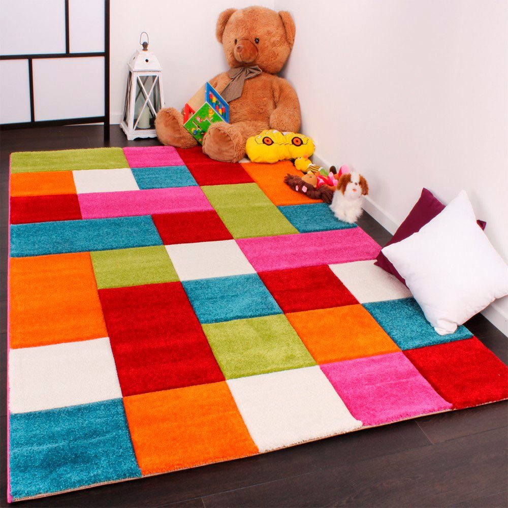 Kinderteppich Diamond 646, Paco Home, rechteckig, Höhe: 16 mm, Spielteppich, farbenfrohes Patchwork 3D-Design, kariert, Kinderzimmer