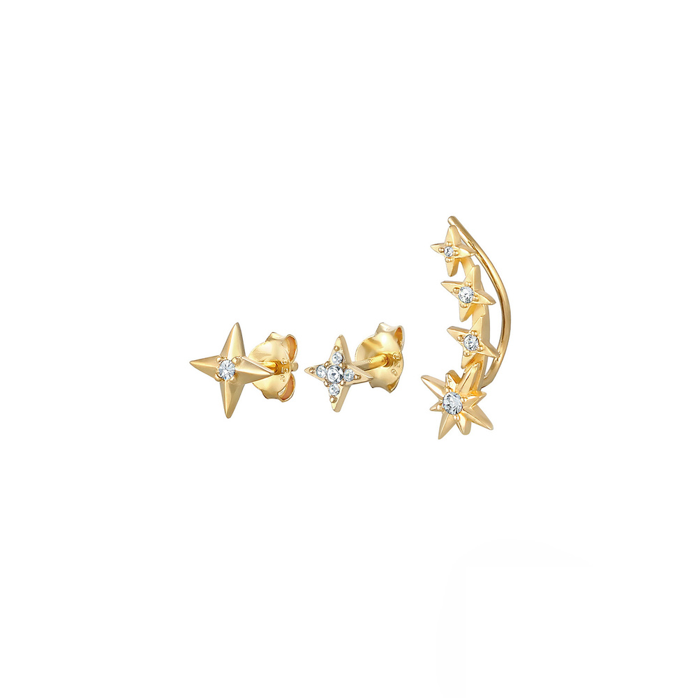 Elli Elli Boucles d'Oreilles Ear Climber Stecker Set Astro Sterne 925 Silber Boucles d'oreilles