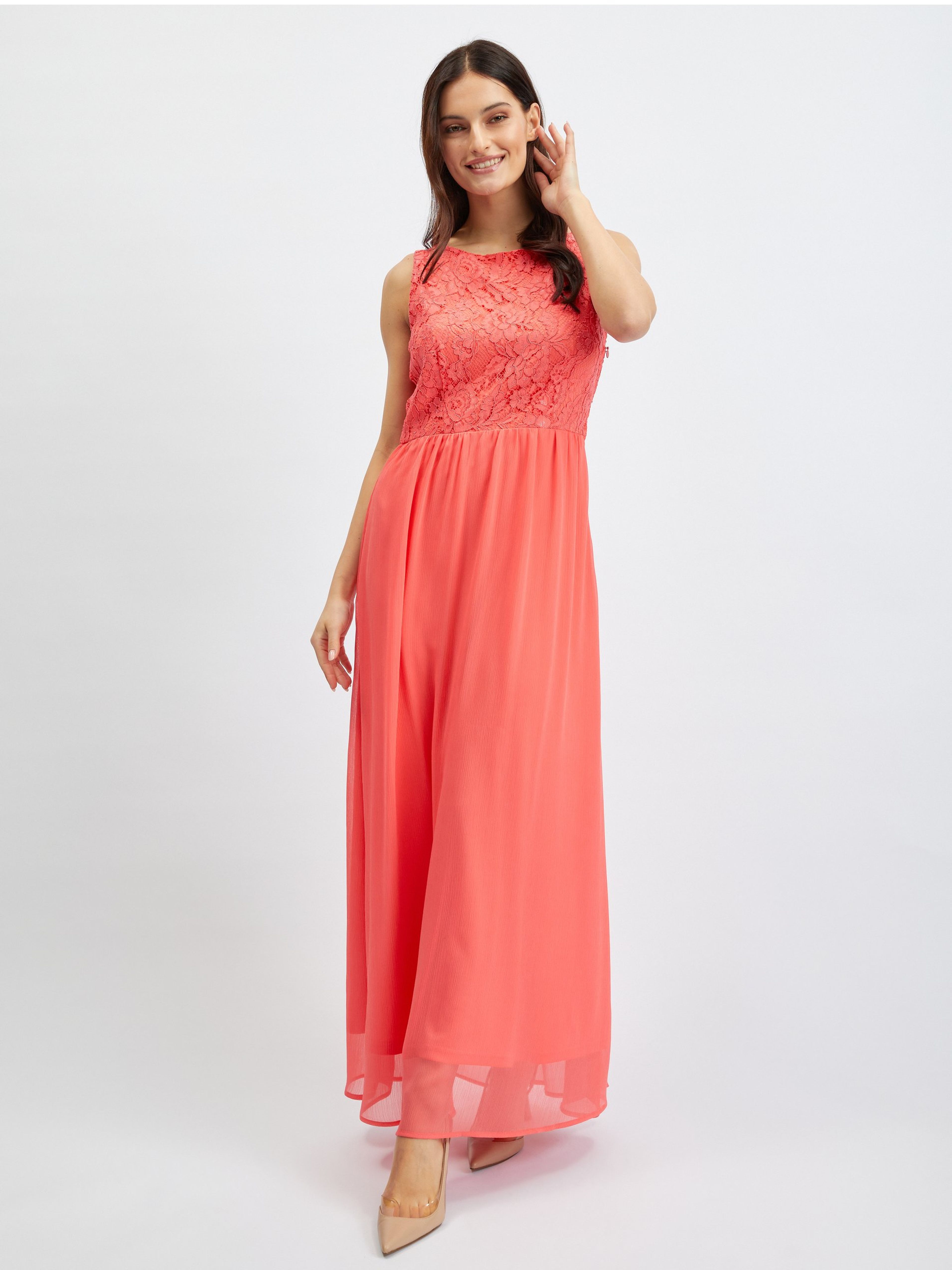 Rosa Damen-Spitzen-Maxikleid ORSAY