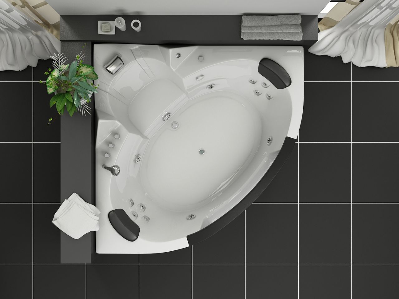 PureHaven Whirlpool 152x152 cm Heizung Reinigungsprogramm & Lichttherapie Wasserfall 12 Hydrojets