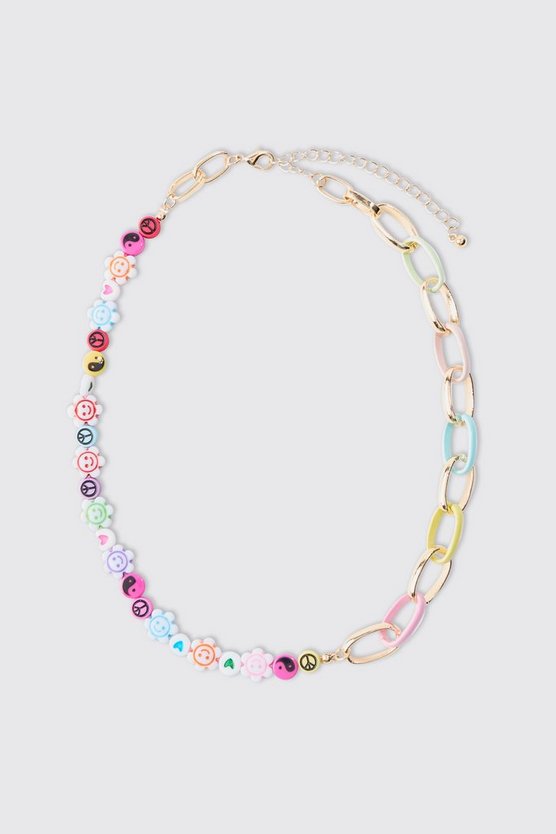 Multi Colour Bead And Chain Necklace