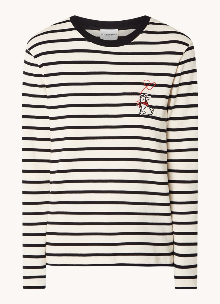 Claudie Pierlot Longsleeve with stripe print and embroidery