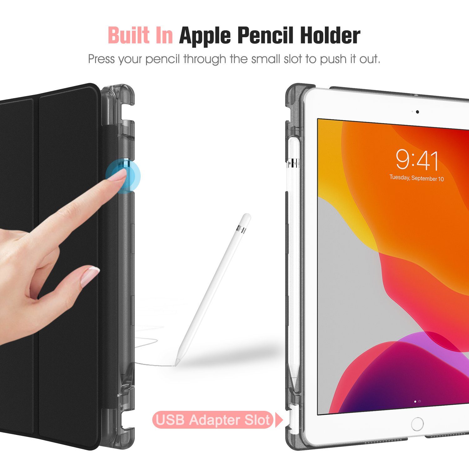 Fintie Tablet-Hülle Hülle für iPad 9. Generation 2021 / 8. Gen 2020 / 7. Gen 2019 10.2 Zoll mit Stifthalter, ultradünne leichte Schutzhülle mit transparenter Rückseite und Auto Schlaf/Wach Funktion