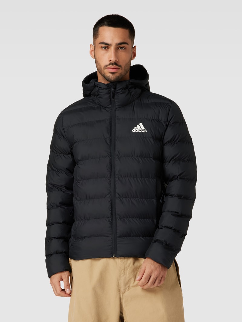 Steppjacke mit Label-Print und seitlichen Eingrifftaschen in schwarz