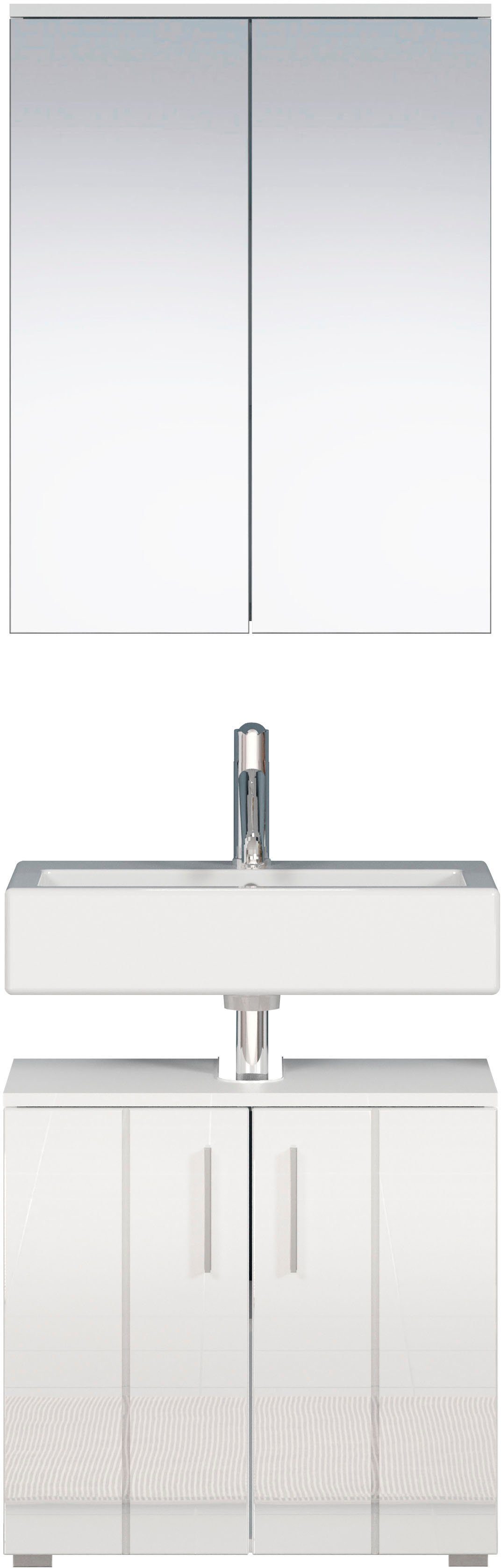 welltime Badezimmer-Set Prag, (Set, 2-St), Waschbeckenunterschrank & Spiegelschrank