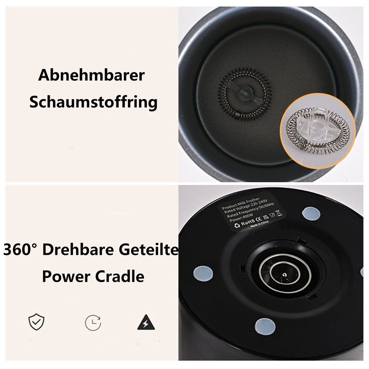 autolock Milchaufschäumer MilchaufschäUmer 4 in 1 Elektrisch MilchschäUmer Milk Frother, Leicht zu Reinigen für Kakao Hafermilch und HeißEn oder Kalten