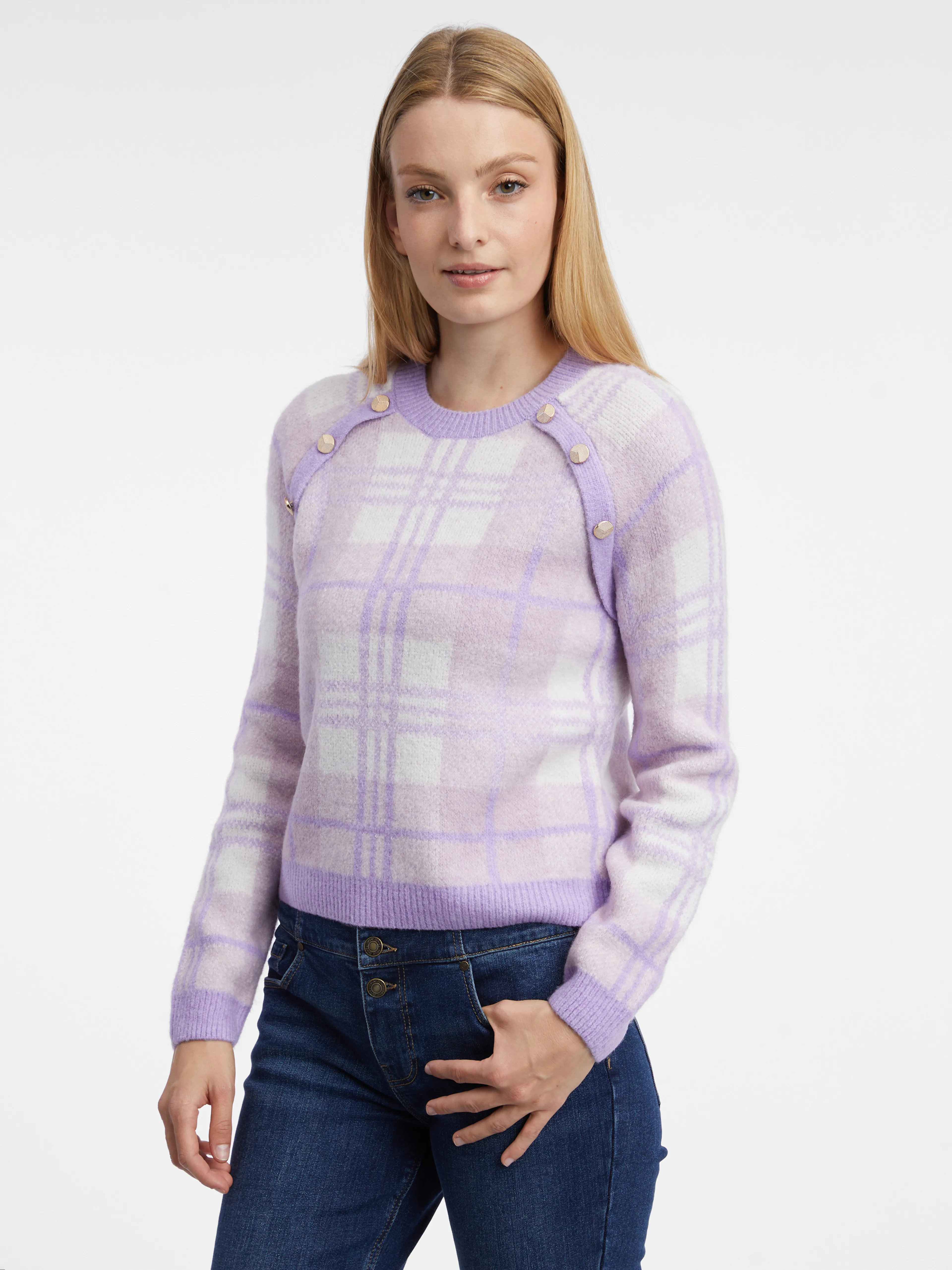 Hellvioletter Karo-Pullover für Damen ORSAY