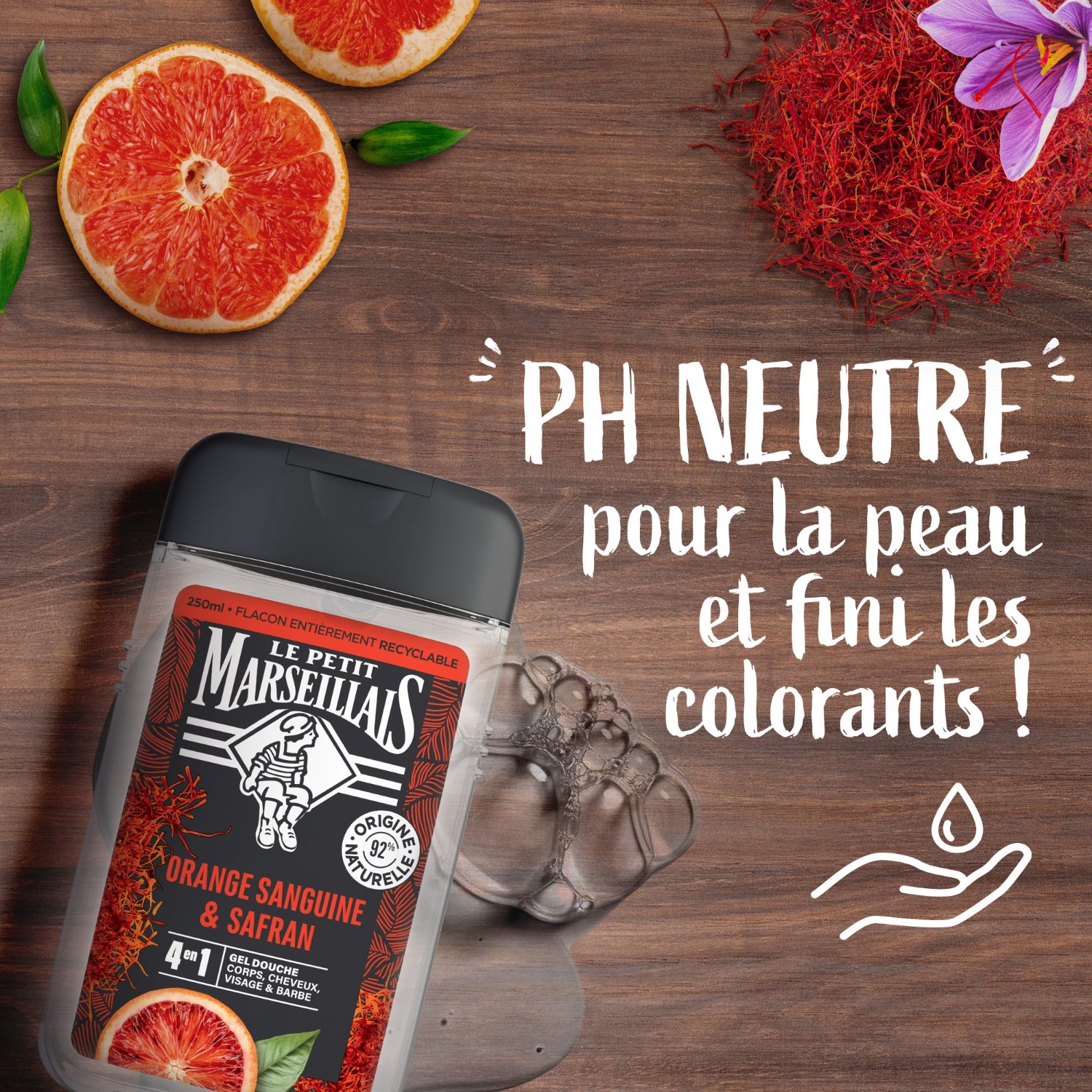Le Petit Marseillais dusjgel for menn, blodappelsin og safran