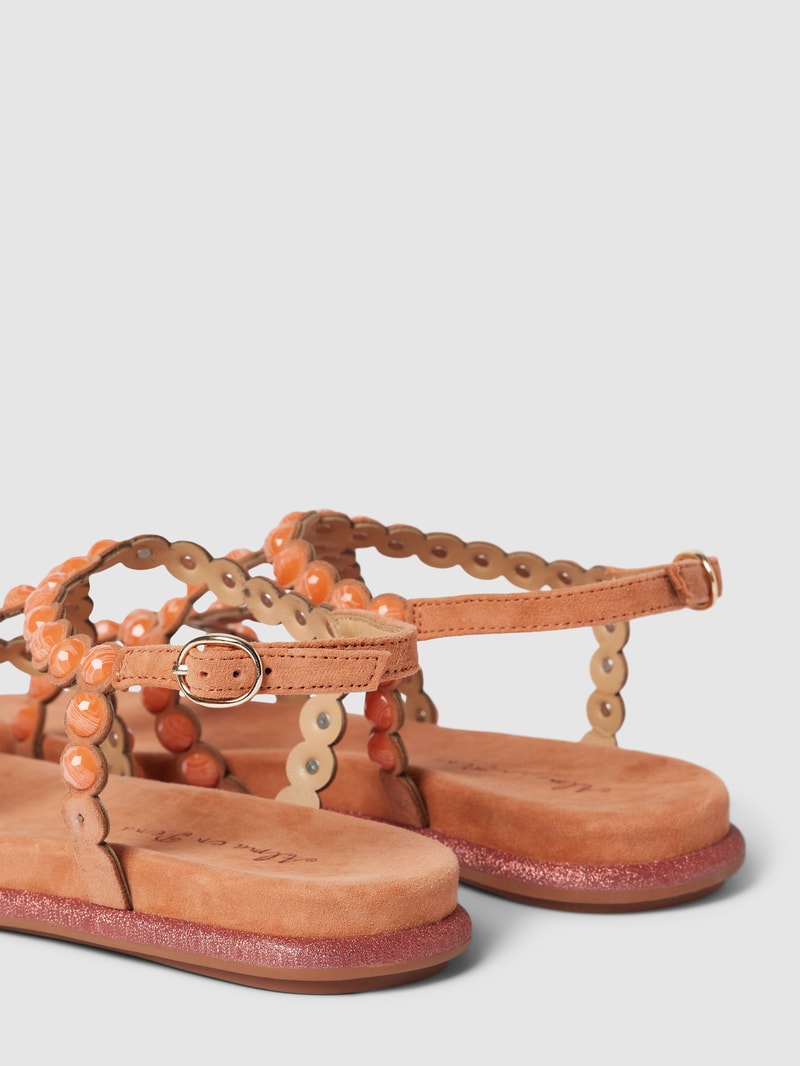 Sandalen aus Leder mit Ziersteinbesatz in orange