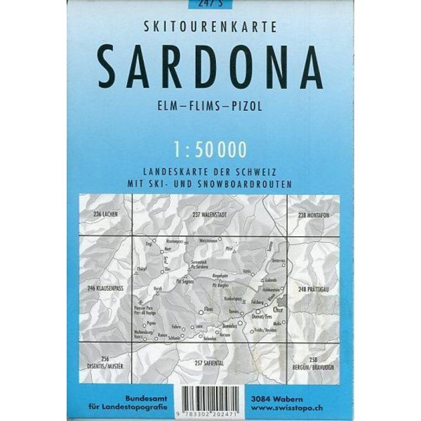 Swisstopo 1 : 50 000 Sardona Schneeschuh- und Skitourenkarte - Wanderkarte
