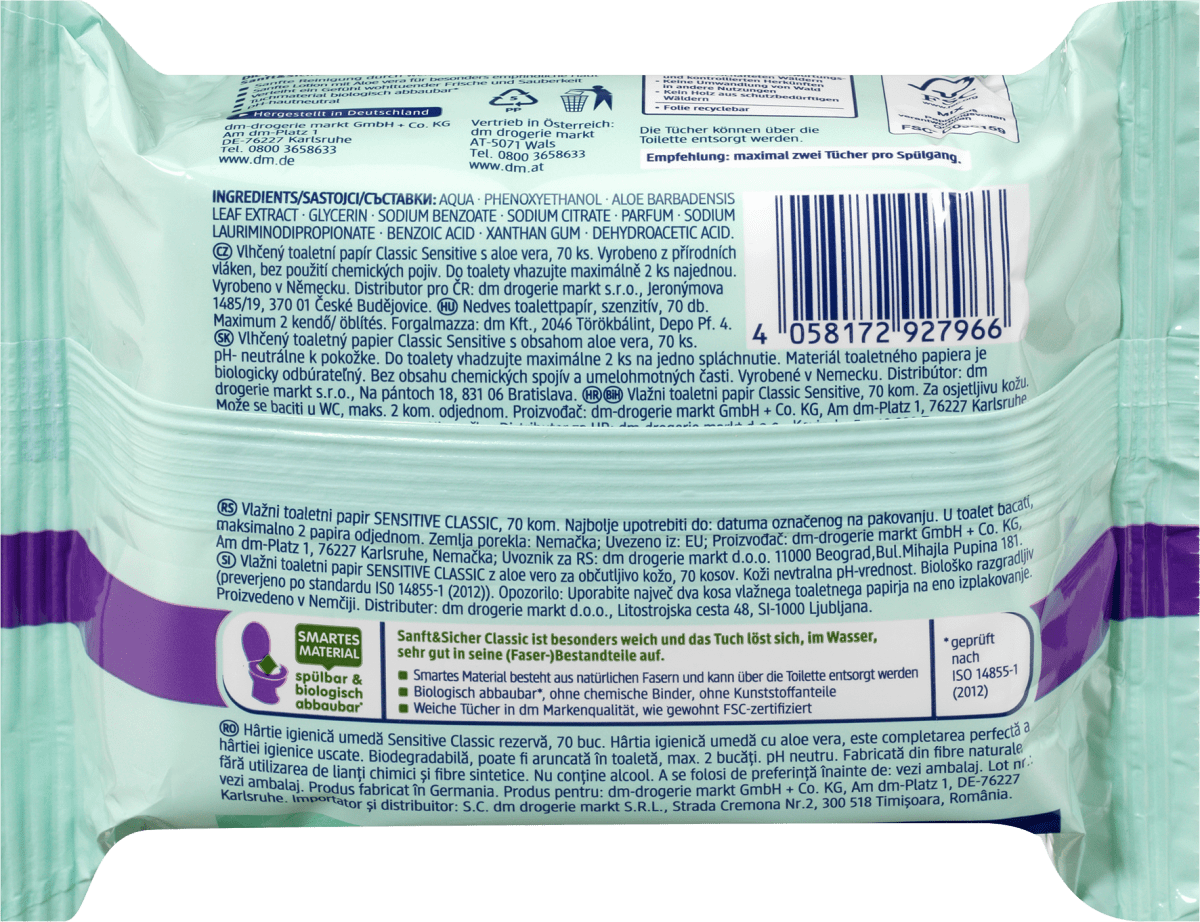 Feuchtes Toilettenpapier Classic Sensitive, 70 St