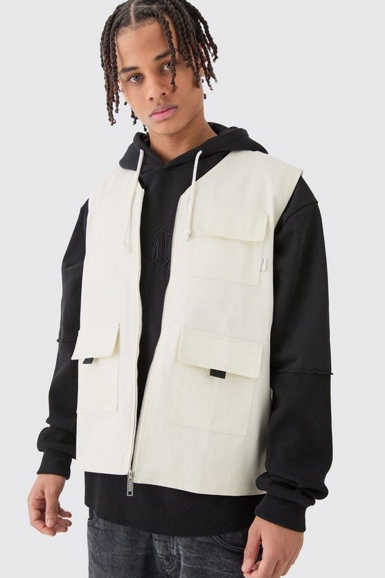 Twill Utility-Weste in Ecru