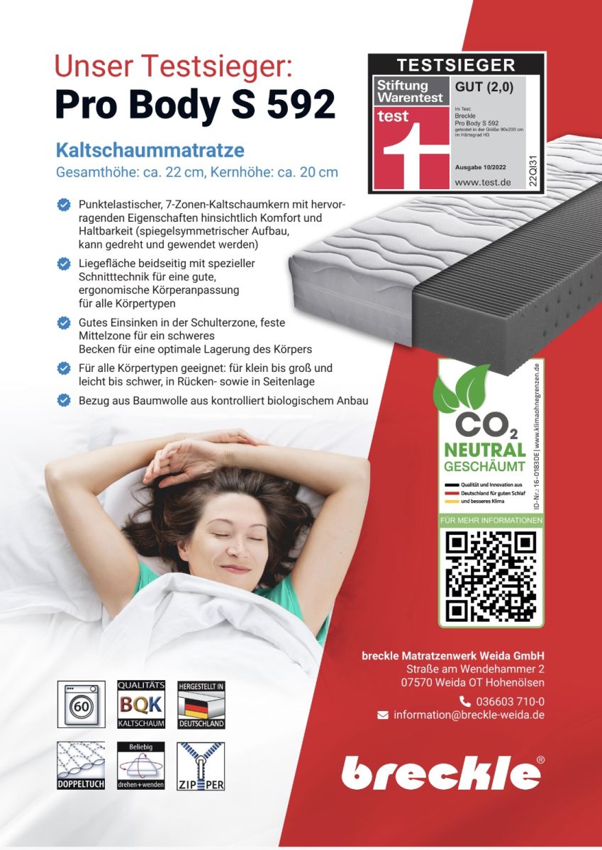 Breckle Kaltschaummatratze Pro Body H2 90 x 200 cm