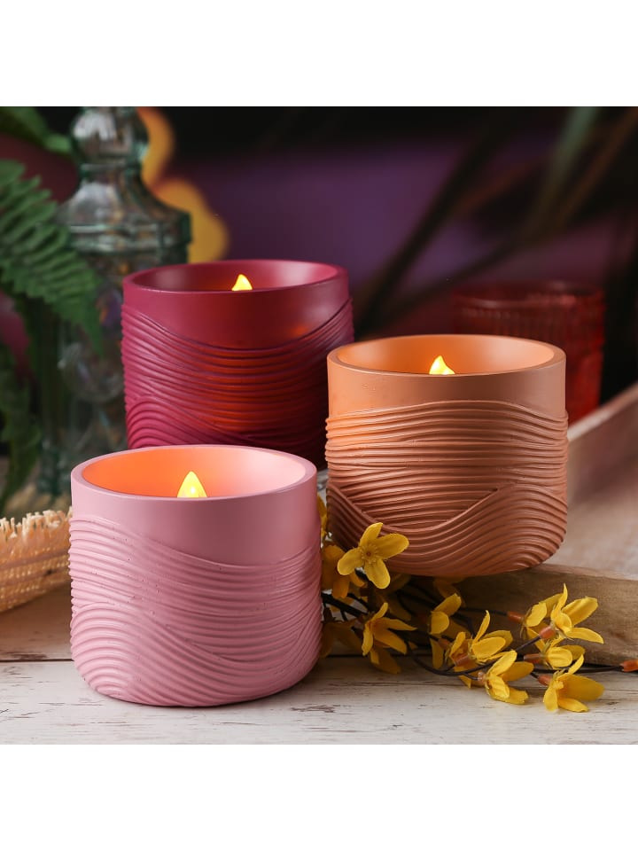 MARELIDA LED Solar Windlicht Wellenmuster Solar Kerze H: 8cm in terracotta günstig kaufen onesize