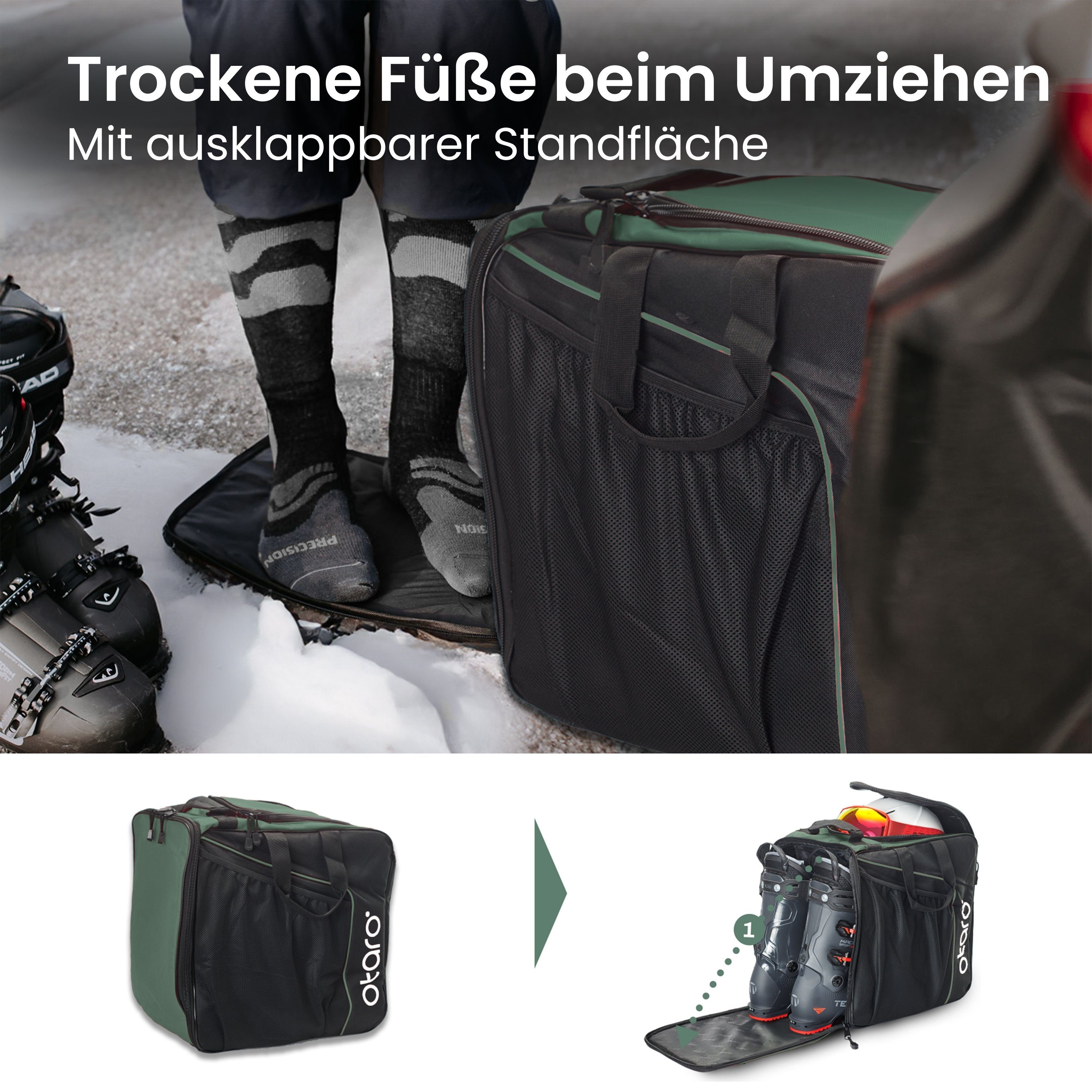 Otaro Skitasche Set: Skischuhtasche mit Helmfach & Skitasche, Classic-Set 1 Paar Ski (Schutz für deine Ausrüstung, Perfekt durchdacht, ausklappbare Standfläche, für 1 Paar Ski + Stöcke)