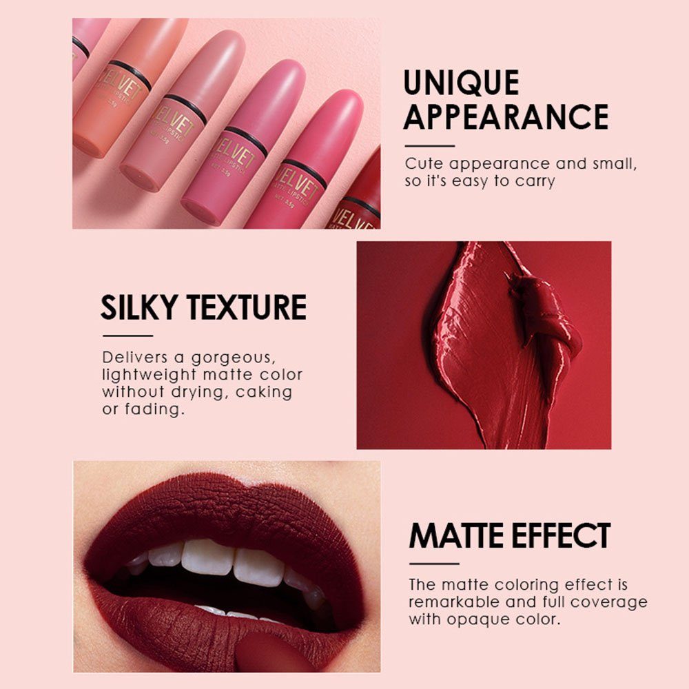 POCHUMIDUU Lippenstift-Set 6 Lippenstift-Sets,Matt,Wasserdicht, hochpigmentierter Samt, 6-tlg., Intensive Farbe und lang anhaltende Feuchtigkeit