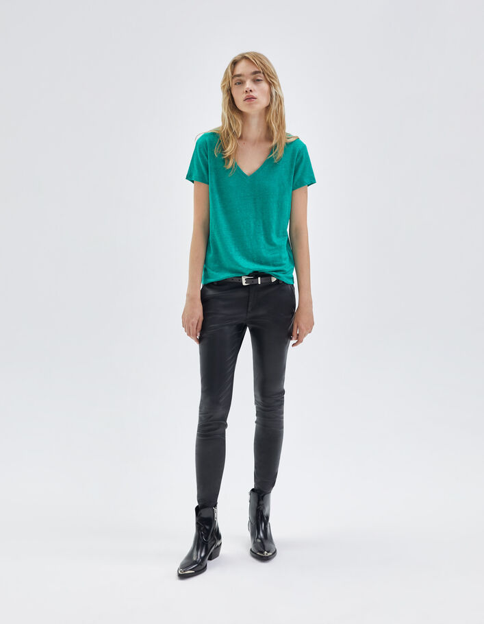 Tee-shirt menthe en maille de lin brodée Femme