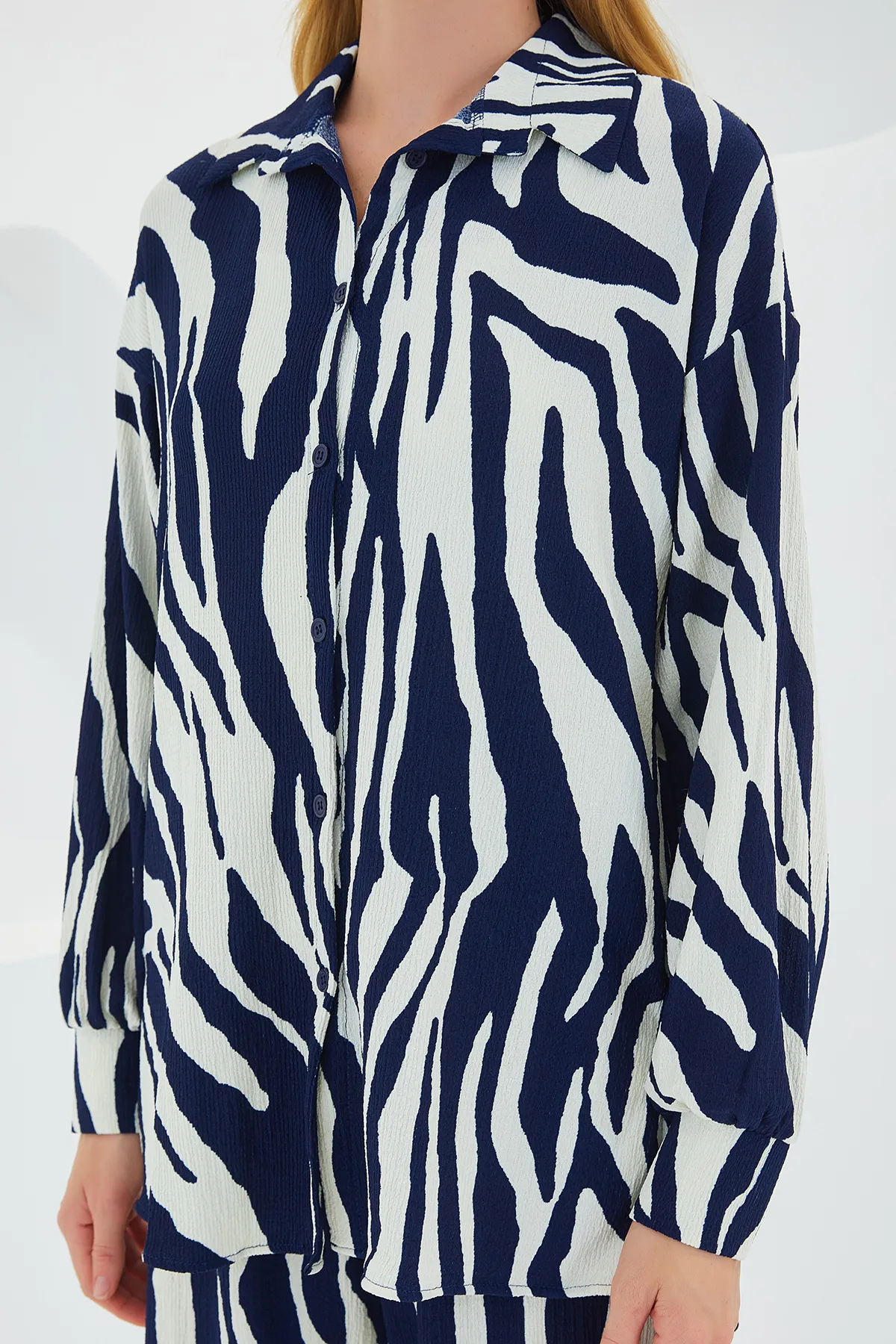 Bigdart  Gemusterter marineblau-weißer Strick-Doppelanzug für Damen 5858