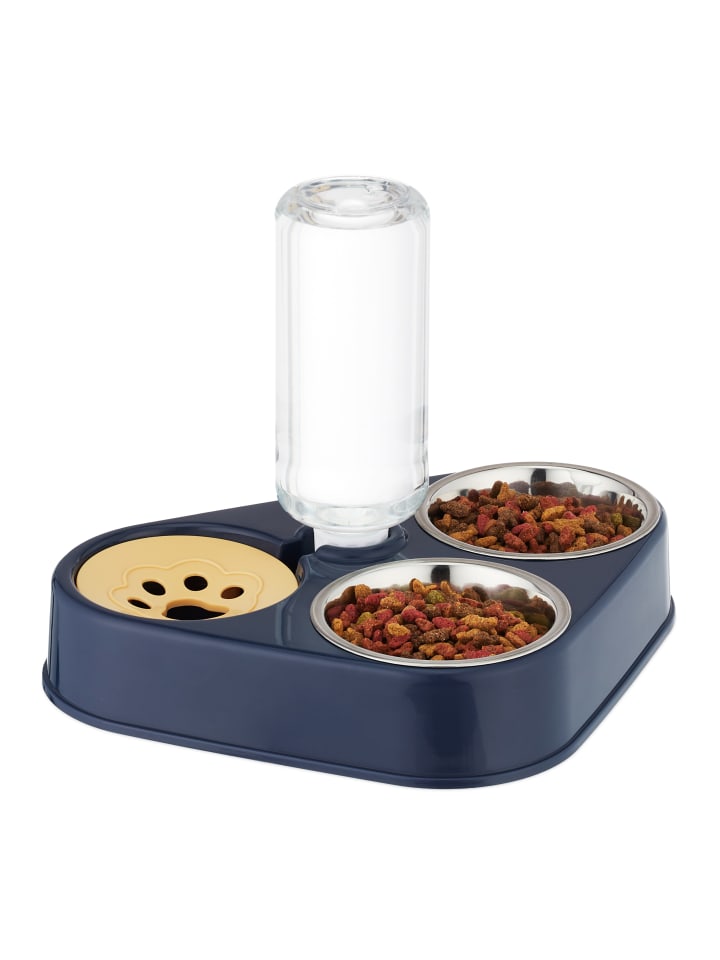 relaxdays Doppelnapf mit Wasserspender in Blau günstig kaufen onesize