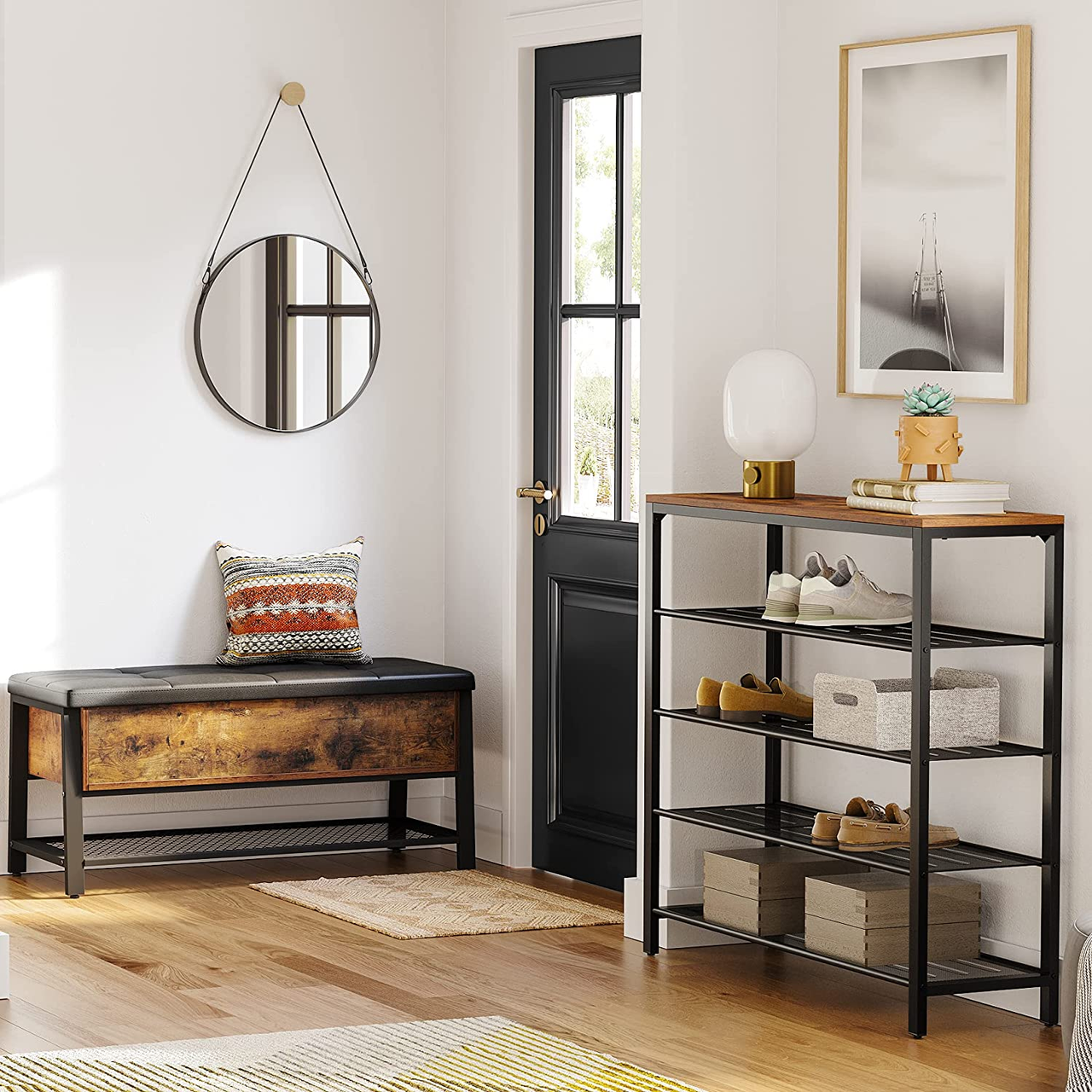 Vasagle Schuhregal, 100x30x92.5cm, Rustikales Braun