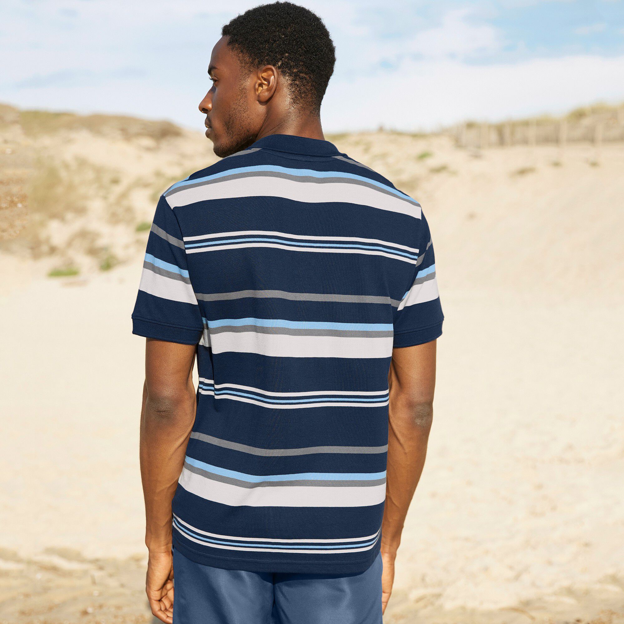 Polo maille piquée rayée, manches courtes