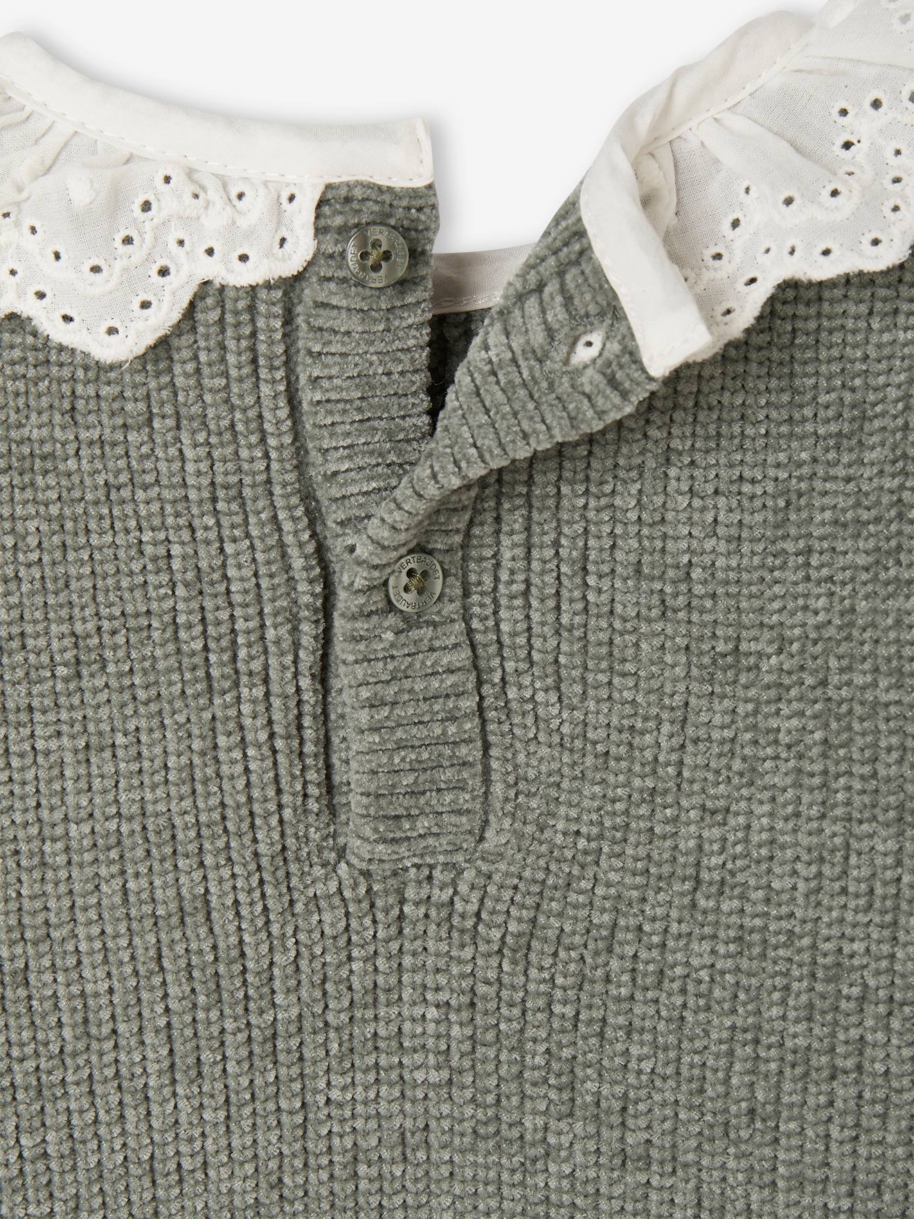 Vertbaudet Baby Strickpullover, Kragen mit Lochstickerei - pulver lila