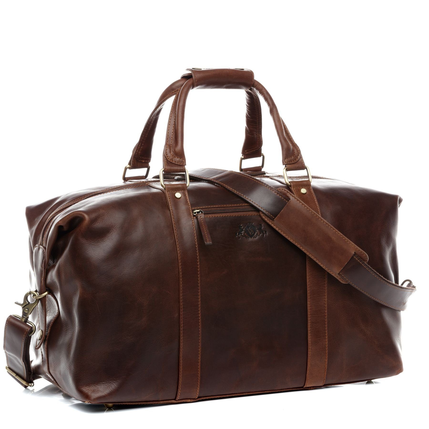 SID & VAIN Reisetasche Leder Weekender Unisex ZANE, Echtleder Reisegepäck für Damen & Herren, Sporttasche XL braun-cognac