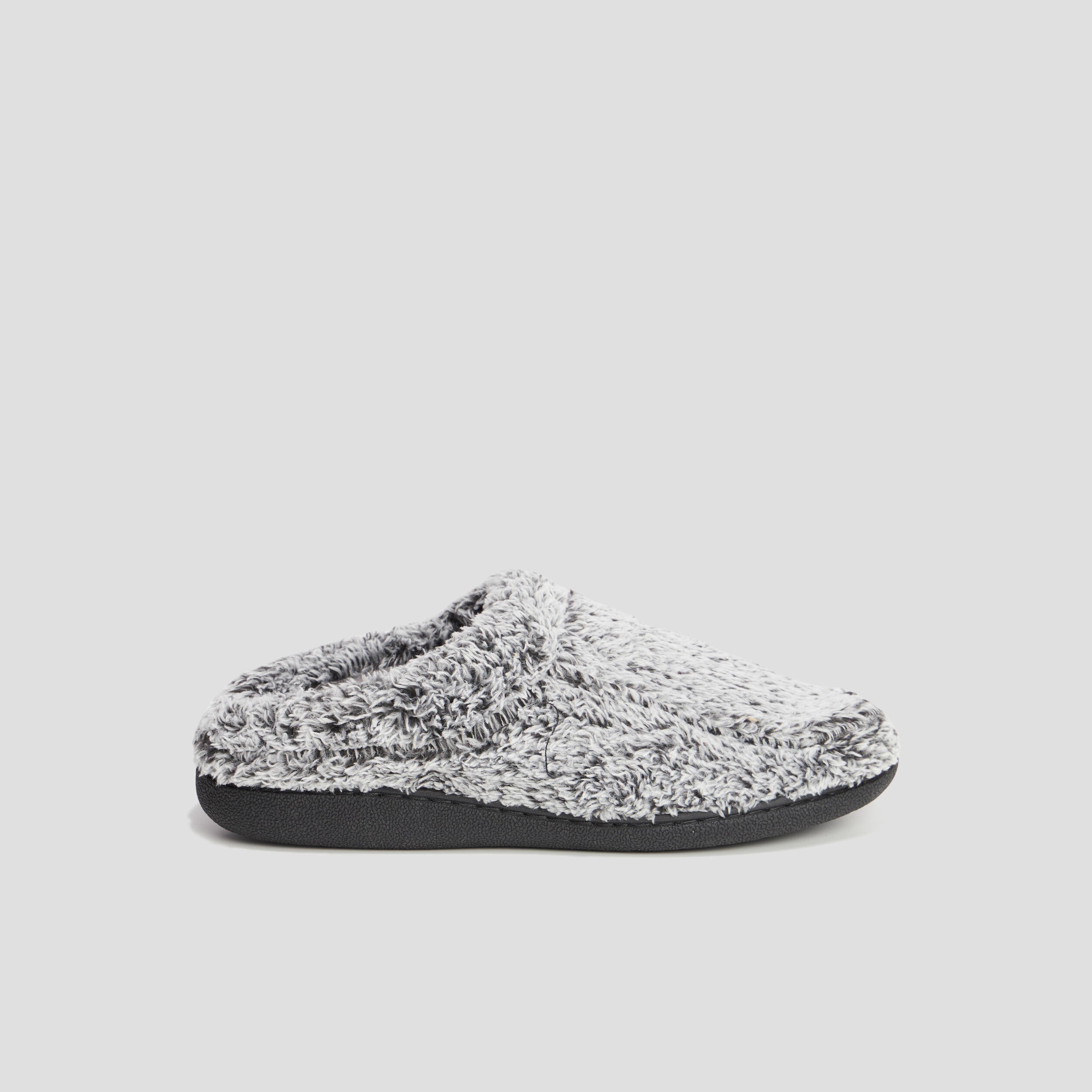 Chaussons mules fausse fourrure gris homme | La Halle