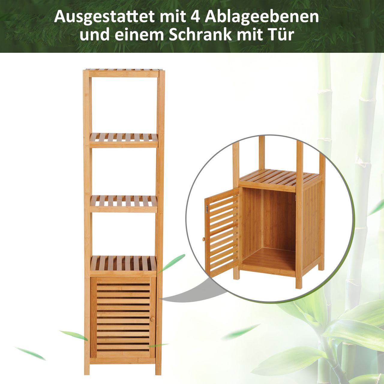 HOMCOM Badschrank Badezimmerschrank mit 3 offenen Fächern für Badezimmer, Natur