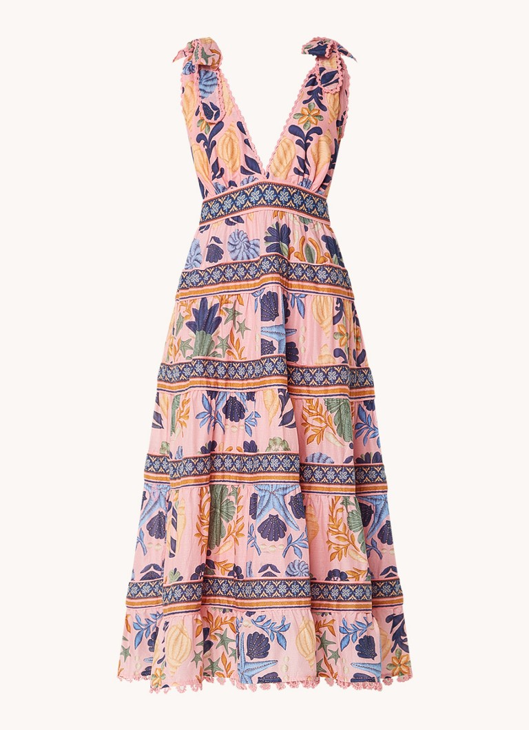 Vestido midi estampado Farm Rio con espalda descubierta
