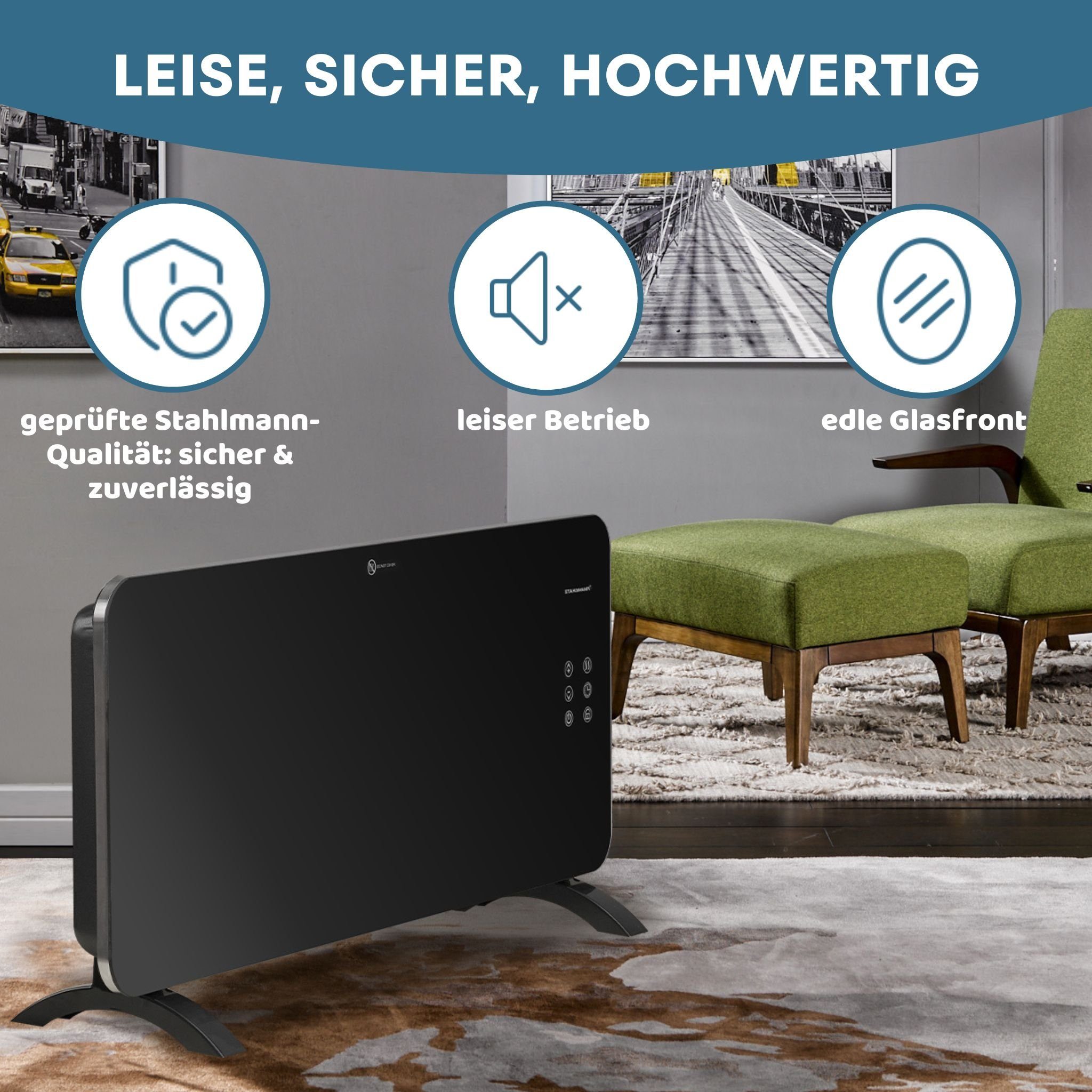 Stahlmann Heizgerät STAHLMANN Konvektor Heizung ZG2000, WiFi App Steuerung, 2000 W, Schnelle Erwärmung, Thermostat, Leise und Konvektor Heizung