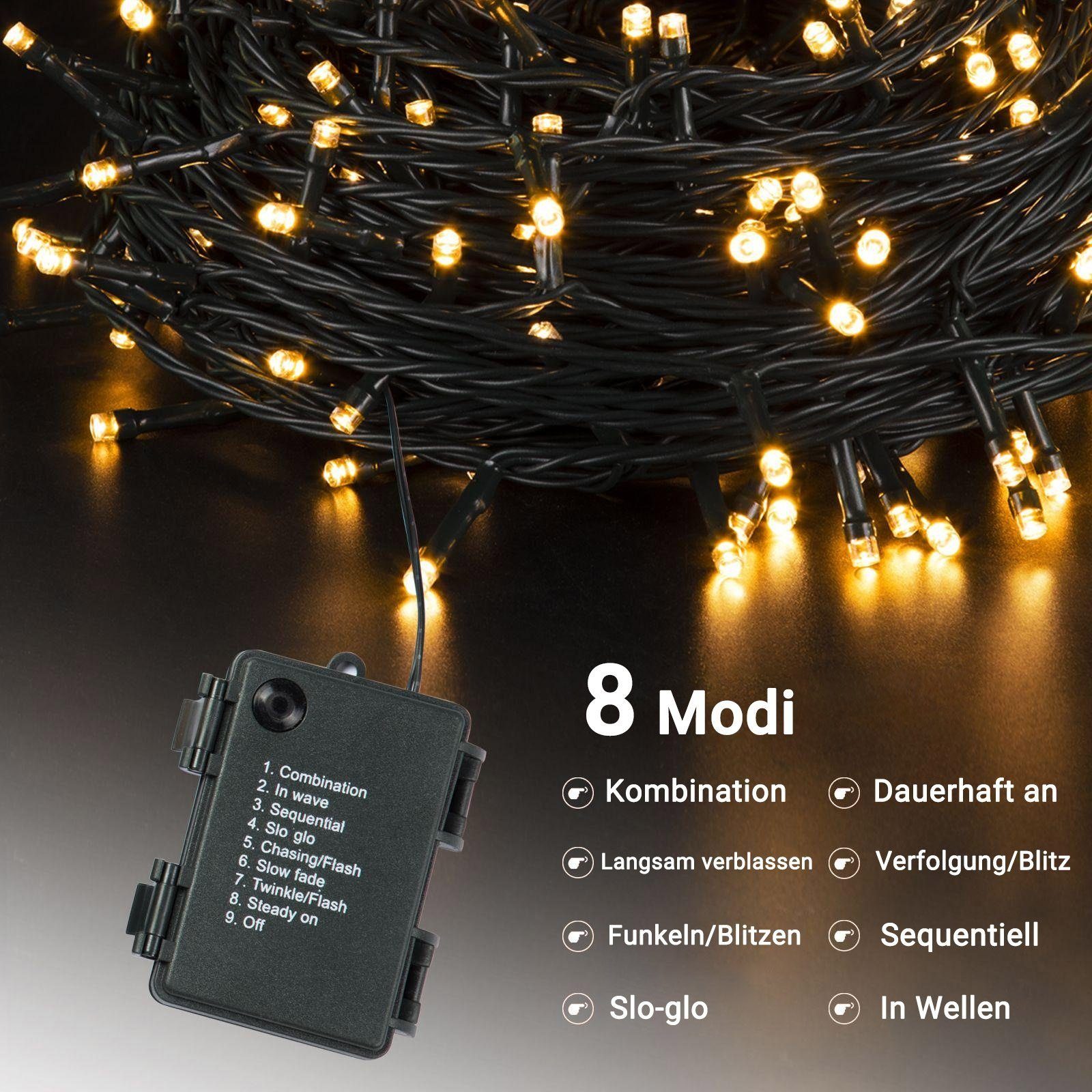 Elegear LED-Lichterkette 40M 300 LEDs Lichterkette für Weihanchtsbaum, 300-flammig, Weihnachtsdeko mit Batterie, Timer, 8 Modi