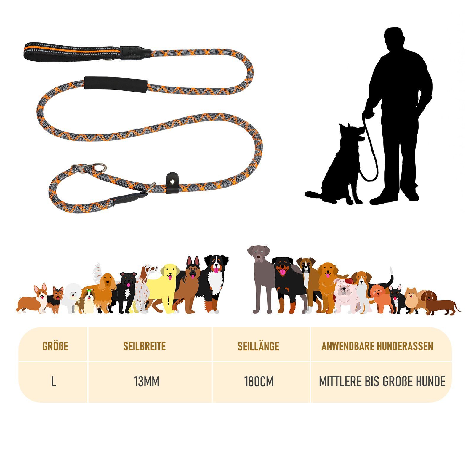 CALIYO Hundeleine Retrieverleine mit Zugstopp,Reflektierende Seilleine 180 cm Hundeleine, Nylon
