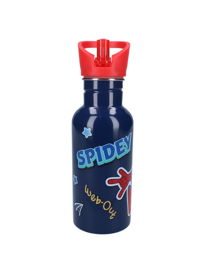 Spiderman Kinder Trinkflasche 500 ml mit Strohhalm und Twist-off-Verschluss in Blau günstig kaufen 22 cm