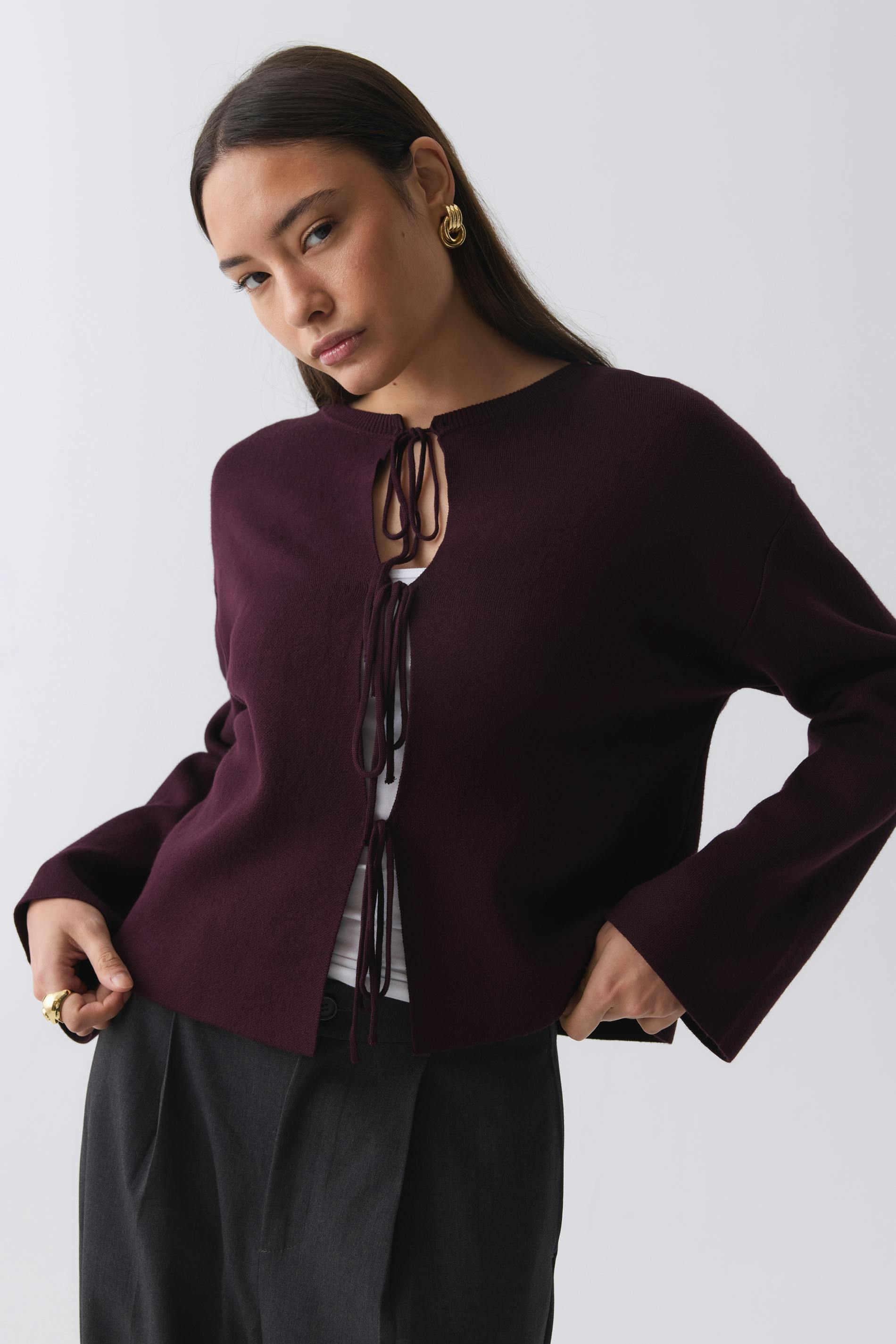 Knitted tie cardigan