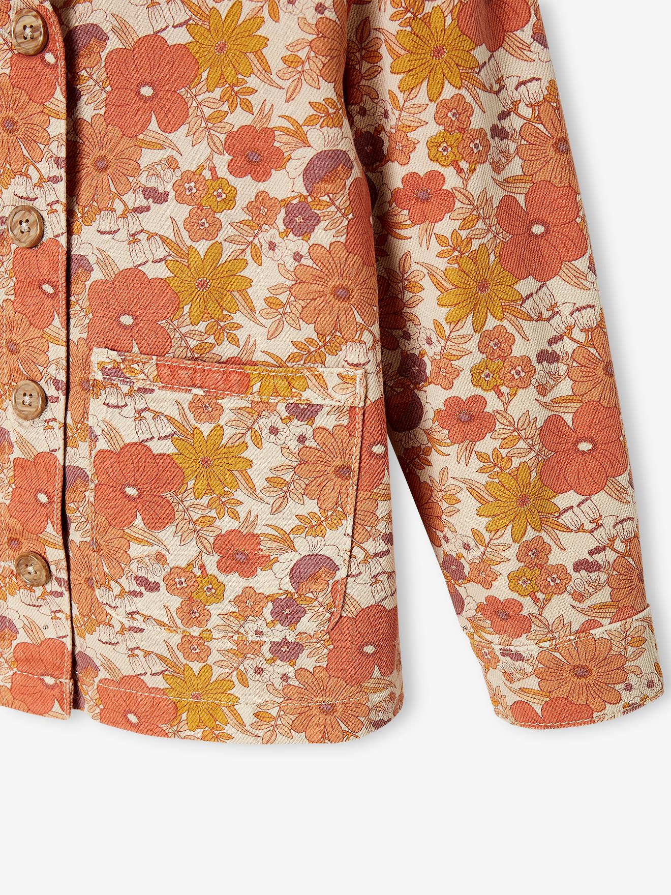 Veste imprimée fleurs fille rose nude
