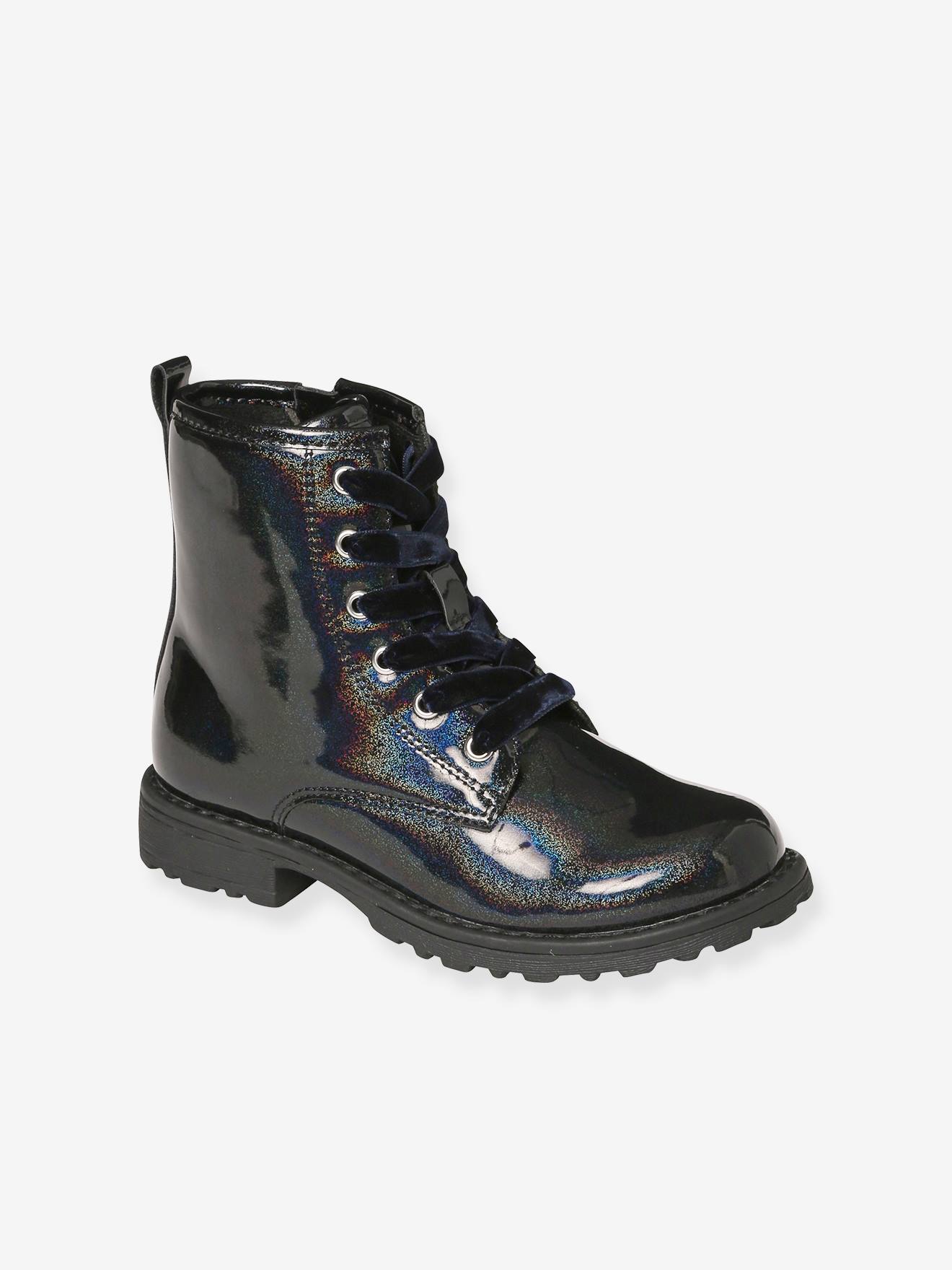 Vertbaudet Mädchen Schnürboots mit Reißverschluss, Lack-Optik - schwarz