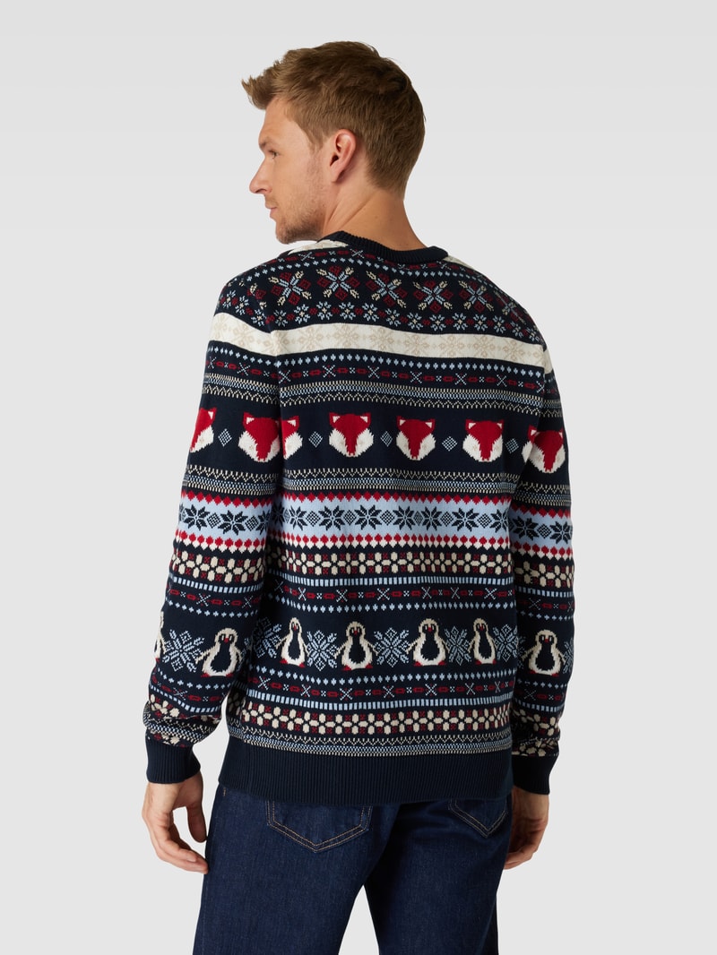 Strickpullover mit Allover-Muster Modell 'CARLOS' in dunkelblau
