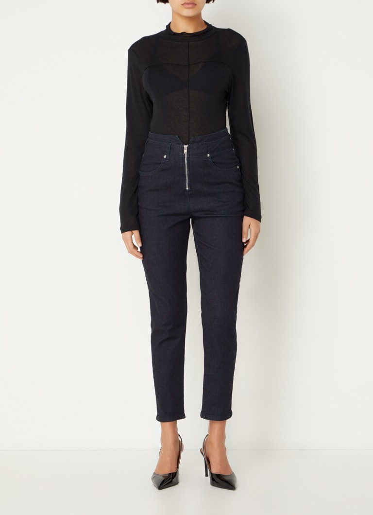 Blugi Anzo croiți, cu talie înaltă, slim fit, de la Ba&sh, într-o culoare închisă.