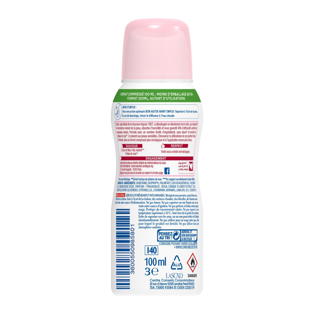 cadum Cadum Déodorant 48h micro-talc Déodorant peaux sensibles à la rose