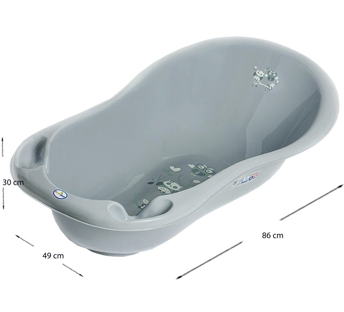 Tega-Baby Babybadewanne 5 TEILE SET - EULE Grau + Gestell Weiss - Baden, (Made in Europe, Premium.set – 5 Teile + Ständer), **Wanne, Badesitz, Töpfchen, Wc Aufsatz, Hocker, Ständer **