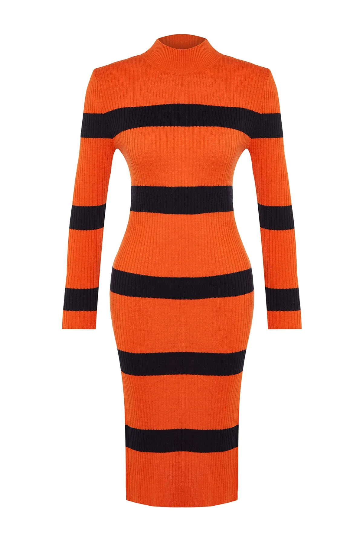 Trendyol Collection  Orangefarbenes Midi-Strickkleid mit hohem Kragen TWOAW23EL00226